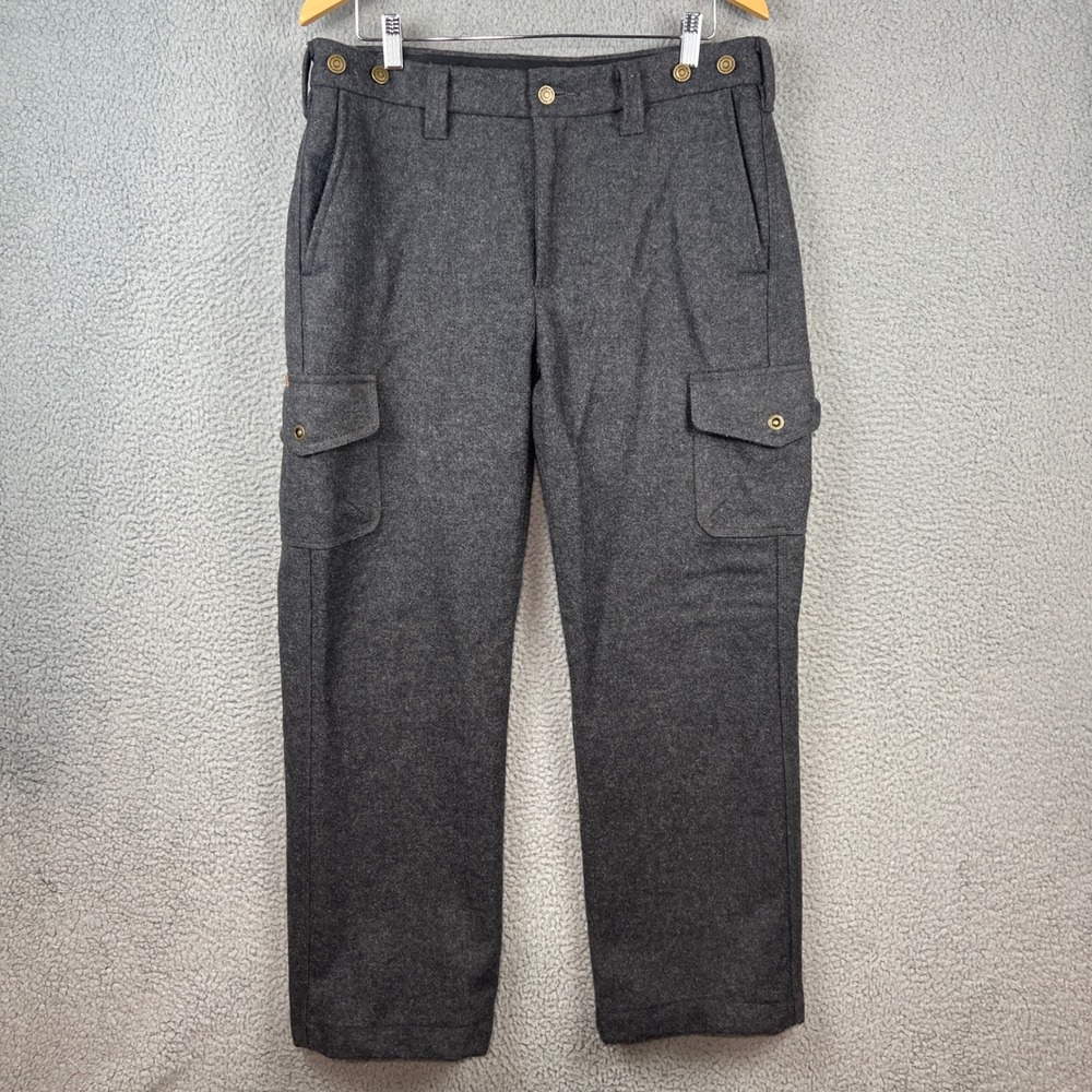 Schnee's Bozeman Montana Mens 100% Wool Cargo Pants Gray Suspender Buttons 34x30